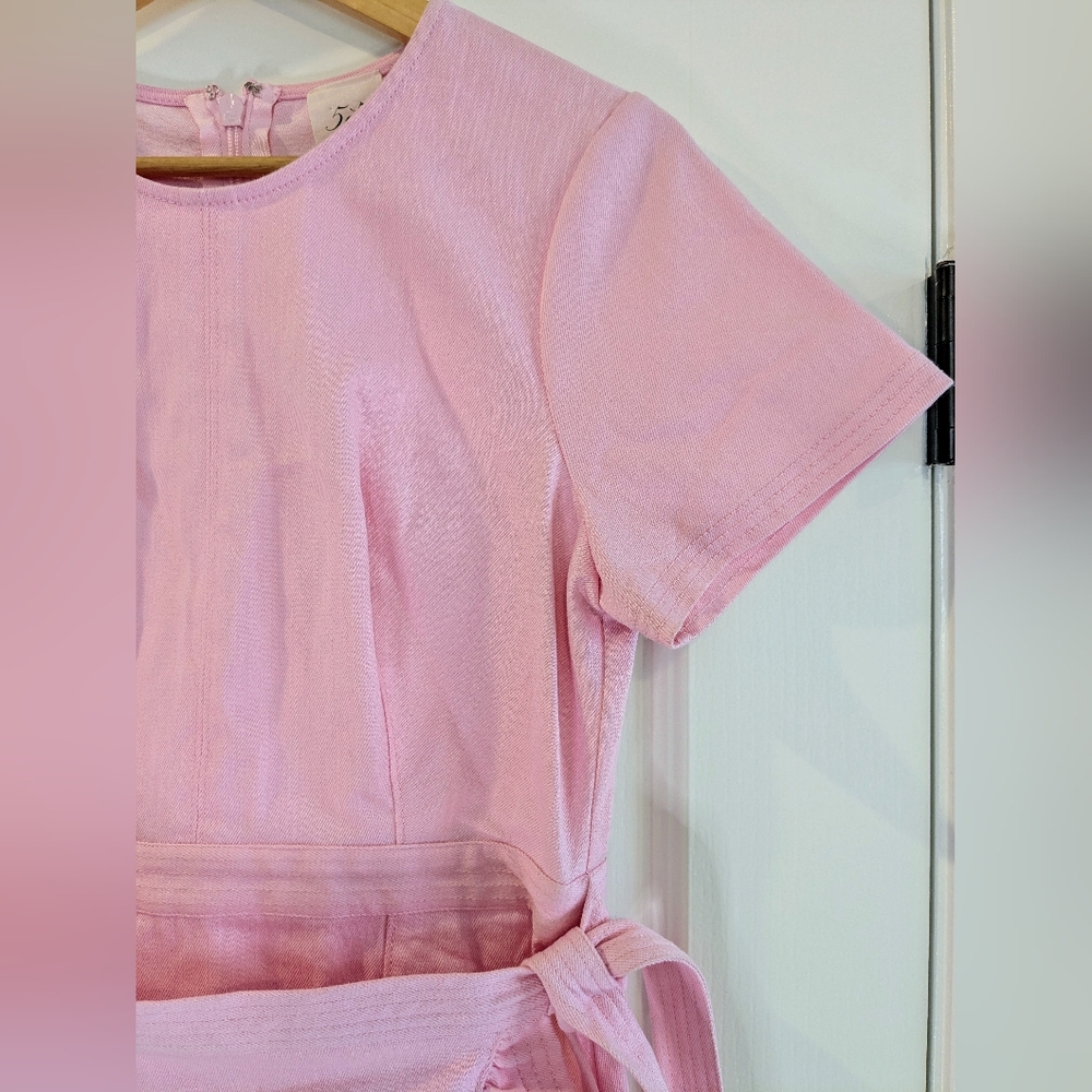 CINQ A SEPT JOSI Pink Quartz Denim Mini Ruffle Dress Sz 8 NWT Romantic Feminine - Picture 6 of 16